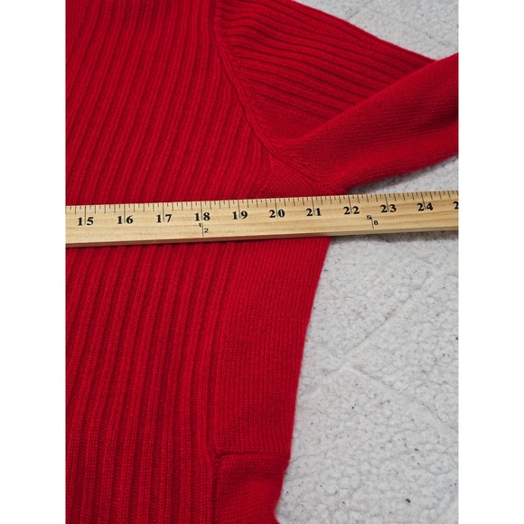 Magaschoni Cashmere Red Turtleneck Peplum Ribbed Knit Long Sleeve Sweater XL - Picture 8 of 10